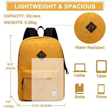 VASCHY Lightweight Backpack for School, Classic Basic Water Resistant Casual Day-pack for Travel wit...
