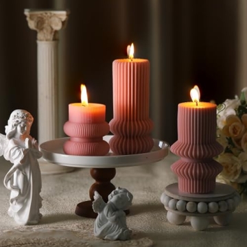 MTLEE Small Ribbed Pillar Candles - Decorative Scented Candle
