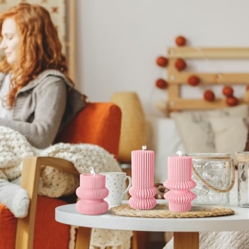 MTLEE Small Ribbed Pillar Candles - Decorative Scented Candle