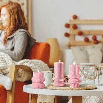 MTLEE Small Ribbed Pillar Candles - Decorative Scented Candle