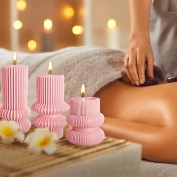 MTLEE Small Ribbed Pillar Candles - Decorative Scented Candle