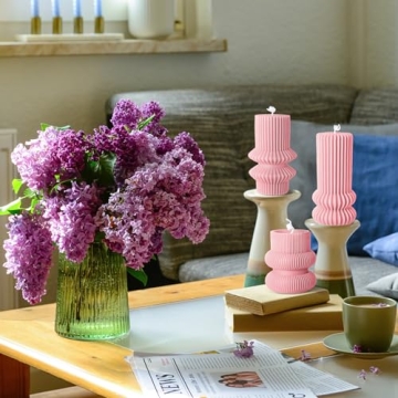 MTLEE Small Ribbed Pillar Candles - Decorative Scented Candle