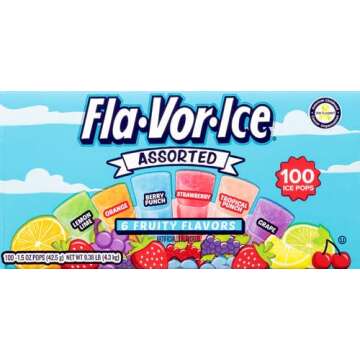 Fla-Vor-Ice Popsicle Variety Pack of 1.5 Oz Freezer Bars, Assorted Flavors, 100 Count