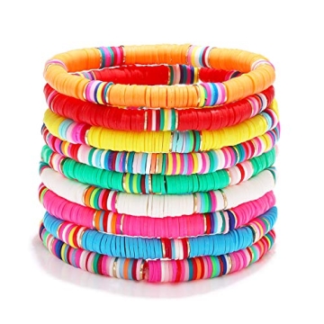 Vibrant XOCARTIGE Heishi Bracelets - Boho Rainbow Stackable Jewelry for Summer Fun