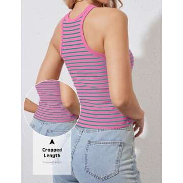 Ziesexy Striped Shirt Women Ribbed Tank Tops for Women High Neck Tops Racerback Sleveless Summer Cas...