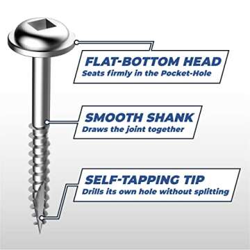 Kreg SML-F125-250 Zinc Pocket Screws, 1 1/4 Inch, #7 Fine Thread, Maxi-Loc Head (250 Count)