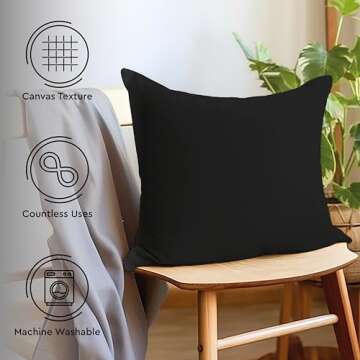 Encasa XO 18x18 Jet Black Pillow Covers - Set of 2