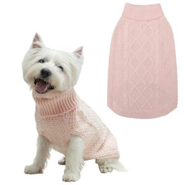 Mihachi Turtleneck Dog Sweater - Cozy Cable Knit Coat with Leash Hole for Cold Weather