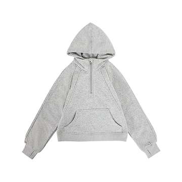 Girls' Hoodies Sweatshirts Half Zipper Pullover Crop Tops for Teen Girls Long Sleeve Sweater Thumb Hole Grey