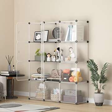 KOUSI Portable Storage Cubes with Doors, 14 x14 (12 Cube)-More Stable (add Metal Panel) Modular Bookshelf Units, Clothes Shelves, Room Organizer for Cubby Cube