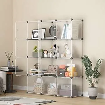 KOUSI Portable Storage Cubes with Doors, 14 x14 (12 Cube)-More Stable (add Metal Panel) Modular Bookshelf Units, Clothes Shelves, Room Organizer for Cubby Cube