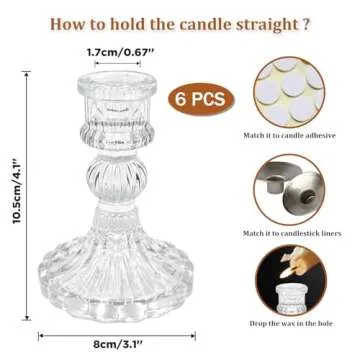 Showin Glass Candlestick Holders Set of 6, Clear Stripe Taper Candle Holders for Table Centerpiece, ...