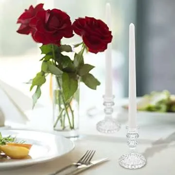 SHOWIN Clear Stripe Taper Candle Holders Set for Any Occasion