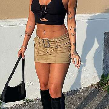 Women Sexy Short Jeans Skirts Low Waist Bodycon Mini Skirt with Pockets Aesthetic Vintage Denim Skir...