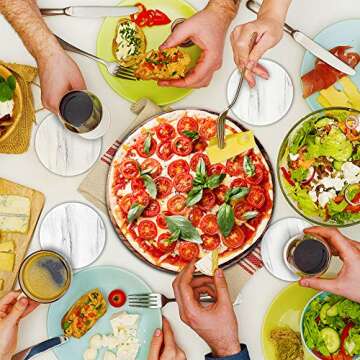 EAGMAK Set of 8 Coasters for Drinks, Absorbent Marble Style Ceramic Drink Coaster with Holder for Coffee Wooden Table Home Decor (White)