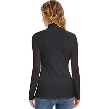 Anbenser Women's Turtleneck Top Long Sleeve Slim Fit Shirts Mesh Sheer See Through Casual Blouse (Black,XXX-Large)
