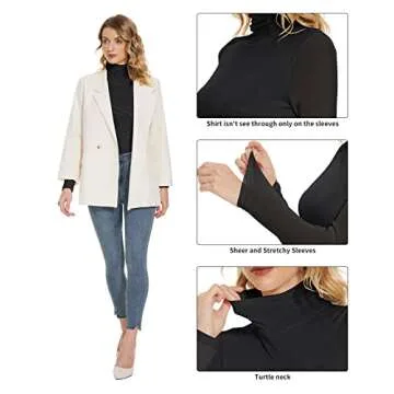 Anbenser Women's Turtleneck Top Long Sleeve Slim Fit Shirts Mesh Sheer See Through Casual Blouse (Black,XXX-Large)