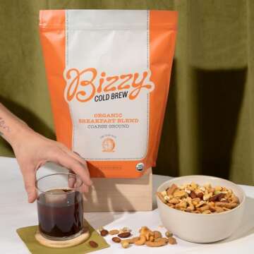 Bizzy Organic Cold Brew Coffee | Breakfast Blend | Coarse Ground Coffee | Medium-Light Roast | Micro...