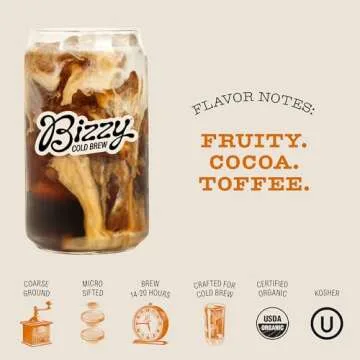 Bizzy Organic Cold Brew Coffee | Breakfast Blend | Coarse Ground Coffee | Medium-Light Roast | Micro Sifted | Specialty Grade | 100% Arabica | 2 LB