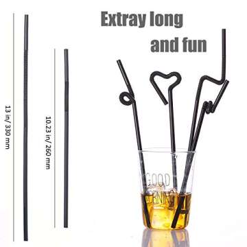 ALINK 200 PCS Flexible Black Plastic Drinking Straws, 10.3 Inches Extra Long Disposable Extendable Bendy Party Fancy Straws