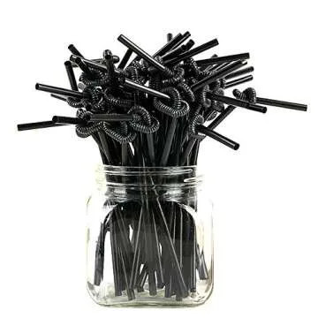 ALINK 200 PCS Flexible Black Plastic Drinking Straws, 10.3 Inches Extra Long Disposable Extendable Bendy Party Fancy Straws
