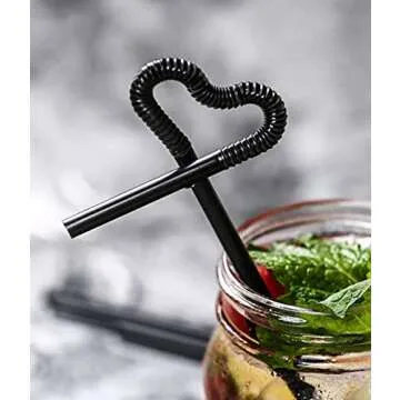 ALINK 200 PCS Flexible Black Plastic Drinking Straws, 10.3 Inches Extra Long Disposable Extendable Bendy Party Fancy Straws