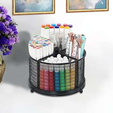 Youbetia 360-Degree Rotate Pencil Holder, Office Desk Organization Art Supply Storage Organizer, Desktop Pencil Cup Desk Accessories for Office Supplies, Pen Organizer for School Stationary (BLACK)