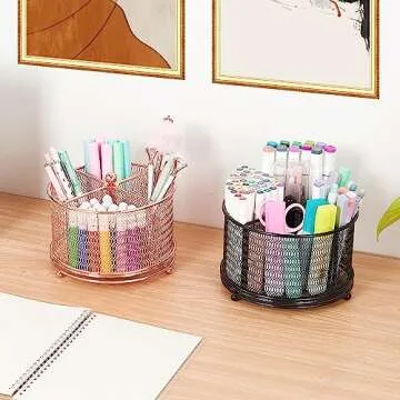 Youbetia 360-Degree Rotate Pencil Holder, Office Desk Organization Art Supply Storage Organizer, Desktop Pencil Cup Desk Accessories for Office Supplies, Pen Organizer for School Stationary (BLACK)