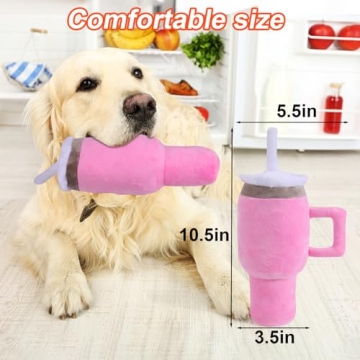 BABORUI Cute Squeaky Dog Toys Cup, Dog Birthday Toy for Aggressive Chewers, Safety Design Dog Toys for Small/Medium/Large Dog Exercise and Accompany(Pink)