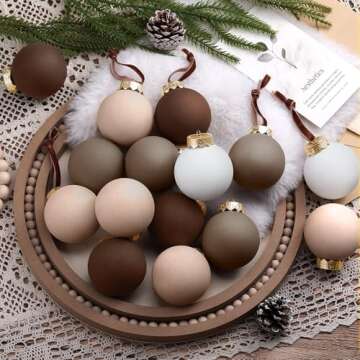 Hollowfly 24 Pcs Matte Textured Christmas Ball Ornaments 2.36 Inch Rustic Neutral Christmas Tree Dec...