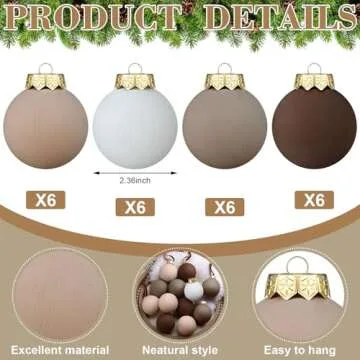Hollowfly 24 Pcs Matte Textured Christmas Ball Ornaments 2.36 Inch Rustic Neutral Christmas Tree Decorations Boho Xmas Ornaments for Tree Party Farmhouse Holiday Decor (Brown Series)
