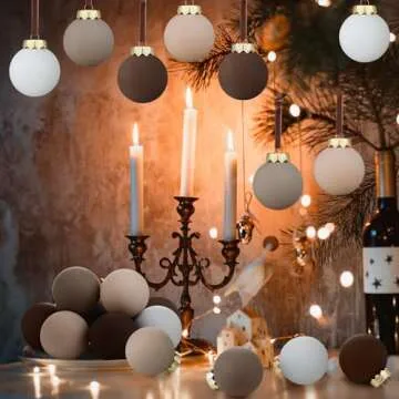 Hollowfly 24 Pcs Matte Textured Christmas Ball Ornaments 2.36 Inch Rustic Neutral Christmas Tree Decorations Boho Xmas Ornaments for Tree Party Farmhouse Holiday Decor (Brown Series)