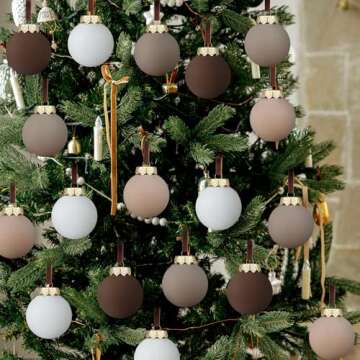 Hollowfly 24 Pcs Matte Textured Christmas Ball Ornaments 2.36 Inch Rustic Neutral Christmas Tree Decorations Boho Xmas Ornaments for Tree Party Farmhouse Holiday Decor (Brown Series)