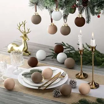 Hollowfly 24 Pcs Matte Textured Christmas Ball Ornaments 2.36 Inch Rustic Neutral Christmas Tree Decorations Boho Xmas Ornaments for Tree Party Farmhouse Holiday Decor (Brown Series)