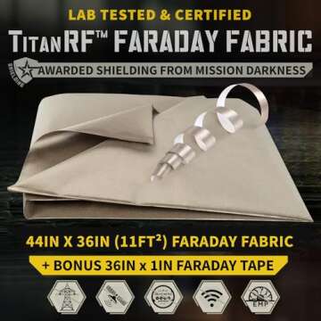 Mission Darkness TitanRF Faraday Fabric Kit 1 Yard // 44" W x 36" L Fabric + 36" L Tape Military Gra...