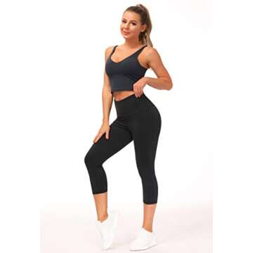THE GYM PEOPLE Thick High Waist Capris Yoga Pants for Women - Perfect with Pockets!