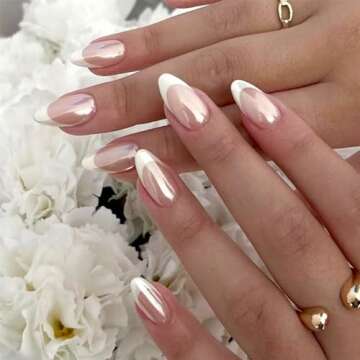 Gorgeous French Tips Press on Nails with Pearls 24 Pcs