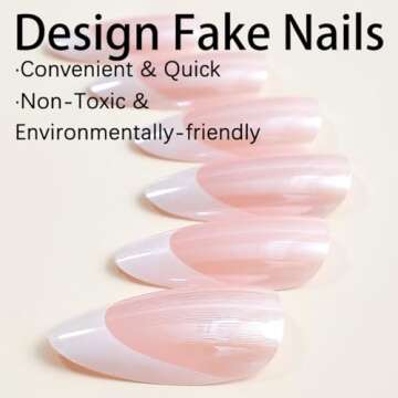 Gorgeous French Tips Press on Nails with Pearls 24 Pcs