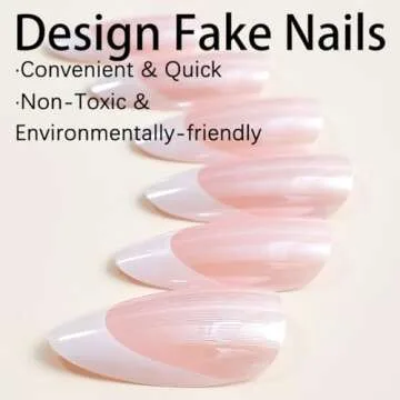 Gorgeous French Tips Press on Nails with Pearls 24 Pcs