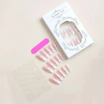 Gorgeous French Tips Press on Nails with Pearls 24 Pcs