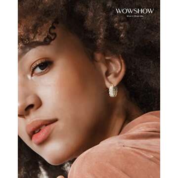 wowshow Gold Hoops Cubic Zirconia Gold Hoop Earrings for Women 925 Sterling Silver Post Chunky Huggi...