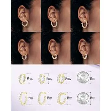 wowshow Gold Hoops Cubic Zirconia Earrings for Women - Elegant & Lightweight