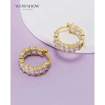wowshow Gold Hoops Cubic Zirconia Earrings for Women - Elegant & Lightweight