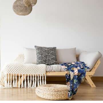 Fall Pumpkin Throw Blanket: Soft Orange White Pumpkins Leaves and Berries on Blue Background for Living Room Couch Bed Chair or Dorm