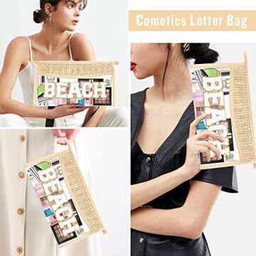 Trendy Clear Makeup Letter Patch Beach Bag for Women