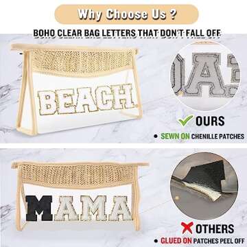 Trendy Clear Makeup Letter Patch Beach Bag for Women