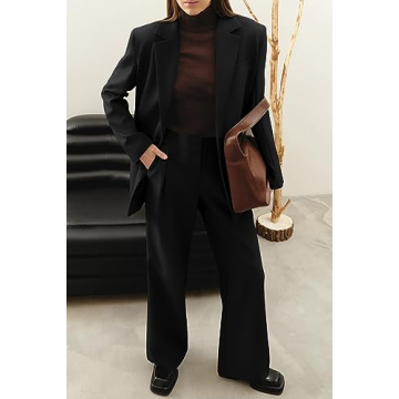 PRETTYGARDEN Women's Fall Blazer Wide Leg Pants Suit Set