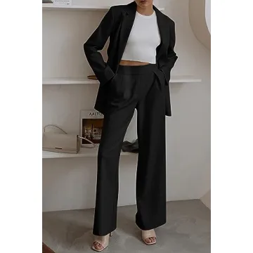 PRETTYGARDEN Women's Fall Blazer Wide Leg Pants Suit Set