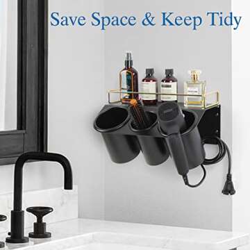 J JACKCUBE DESIGN Hair Dryer Holder Wall Mount Bathroom Vanity Hair Styling Care Tool Accessories 3 ...