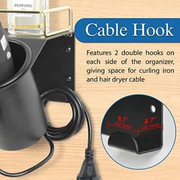 J JACKCUBE DESIGN Hair Dryer Holder Wall Mount Bathroom Vanity Hair Styling Care Tool Accessories 3 Cups Storage Organizer Caddy with Shelf Steel Black Gold- MK1002A (Black)